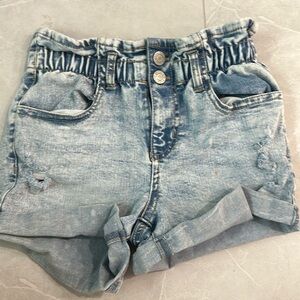 Girls paper bag style denim shorts